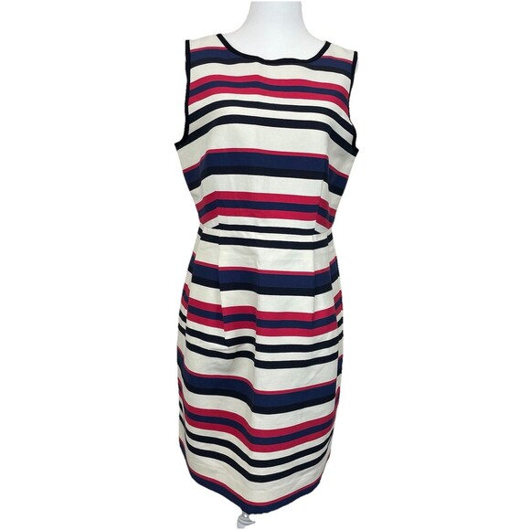 J.Crew Women’s Sleeveless Striped Peg Dress Ivory Pink Blue Career Teacher-8 - Picture 1 of 11